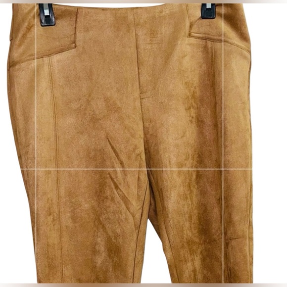 ZAC & RACHEL PETITE HIGH RISE PANTS FAUX-SUEDE WOMENS SLIM TAN COLOR SIZE PLARGE - Picture 5 of 16